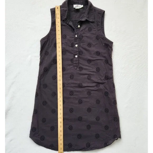 Vineyard Vines Black Sleeveless Eyelet Cotton Shirt Dress Feminine Preppy Cute - Picture 10 of 11